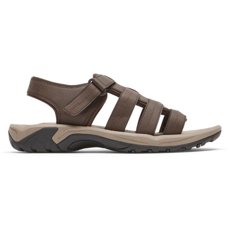 Men Rockport Byron Fisherman Sandals Dark Brown USA | GK6-77557