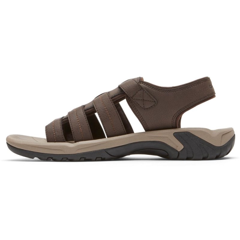 Men Rockport Byron Fisherman Sandals Dark Brown USA | GK6-77557