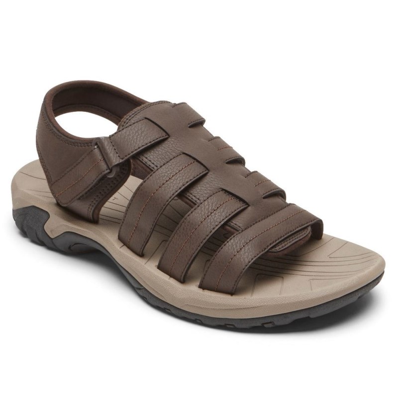 Men Rockport Byron Fisherman Sandals Dark Brown USA | GK6-77557