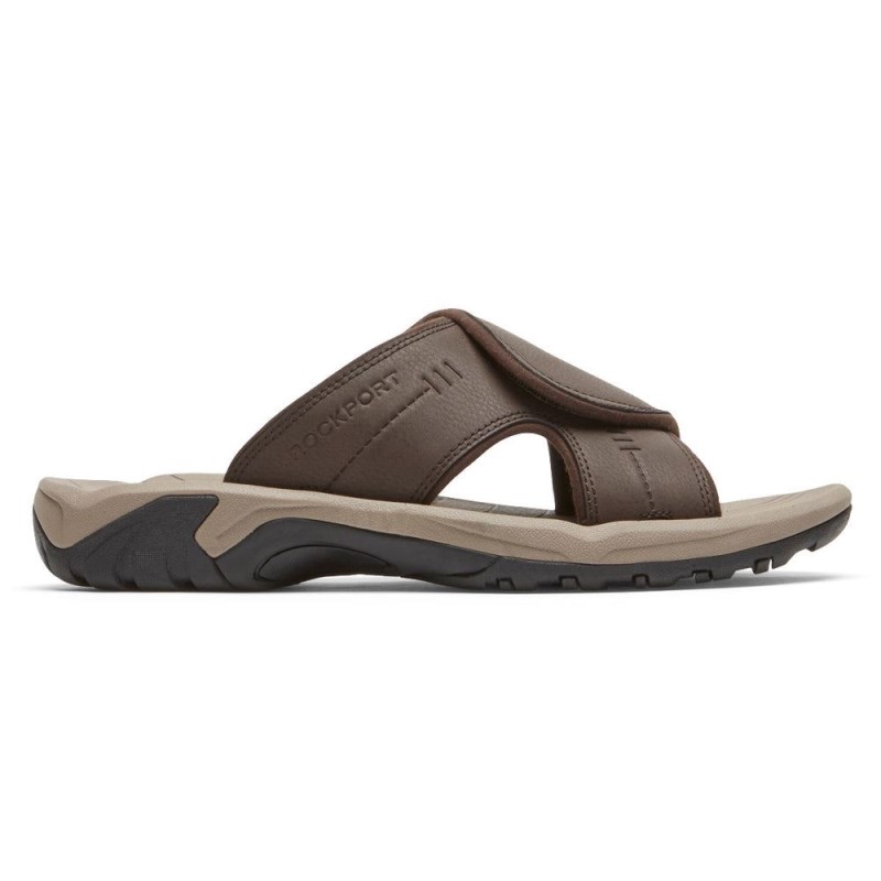 Men Rockport Byron Slides Dark Brown USA | BC1-25942