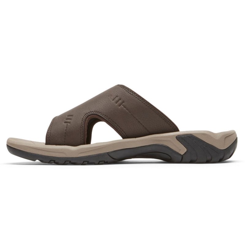 Men Rockport Byron Slides Dark Brown USA | BC1-25942