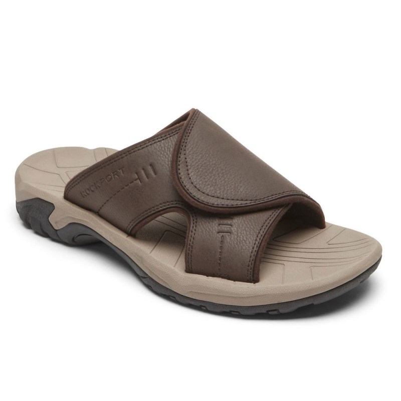 Men Rockport Byron Slides Dark Brown USA | BC1-25942