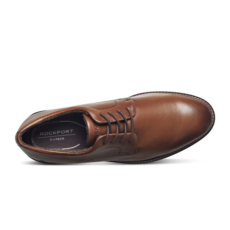 Men Rockport Cedric Dress Lace-up Almond Toe Oxford Shoes Dark Brown USA | JX2-86038