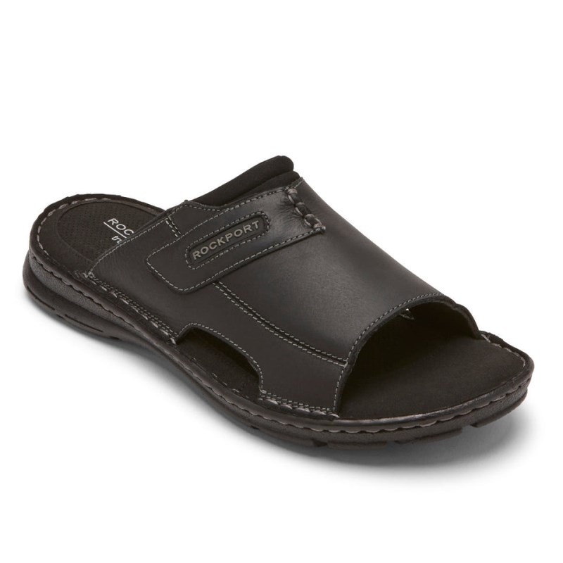 Men Rockport Darwyn 2 Slides Black USA | SR8-47624