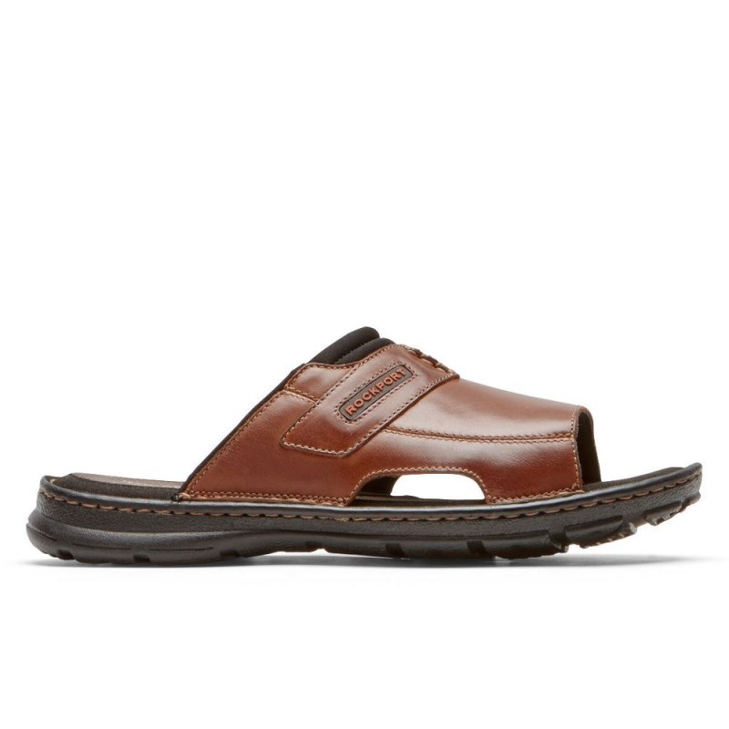 Men Rockport Darwyn 2 Slides Brown USA | GA0-38833