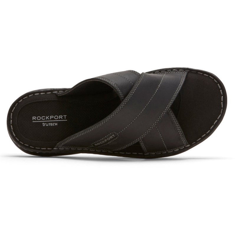 Men Rockport Darwyn Cross Band Slides Black USA | QY0-09910