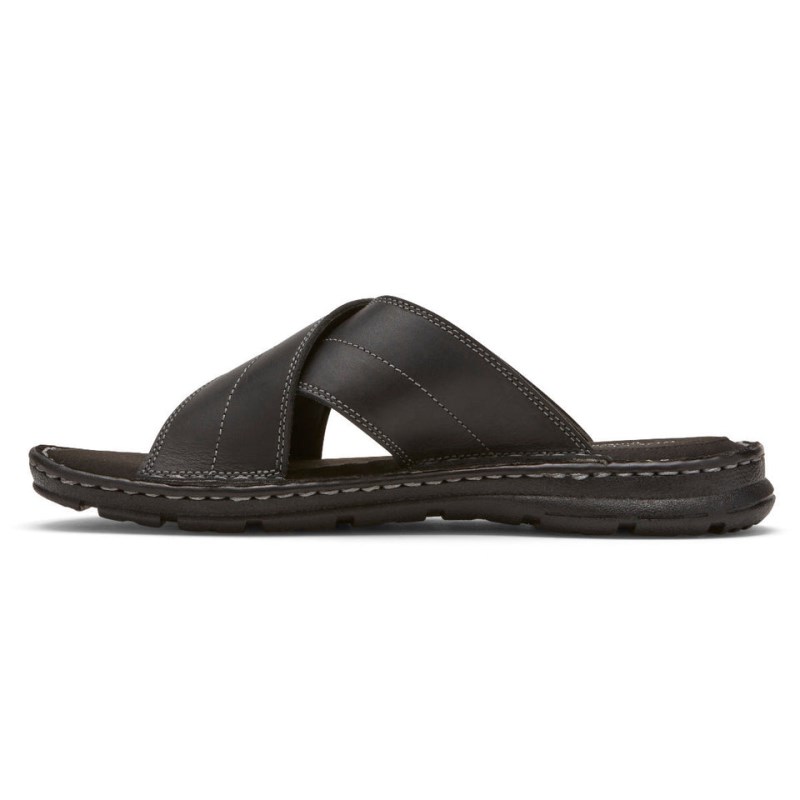 Men Rockport Darwyn Cross Band Slides Black USA | QY0-09910