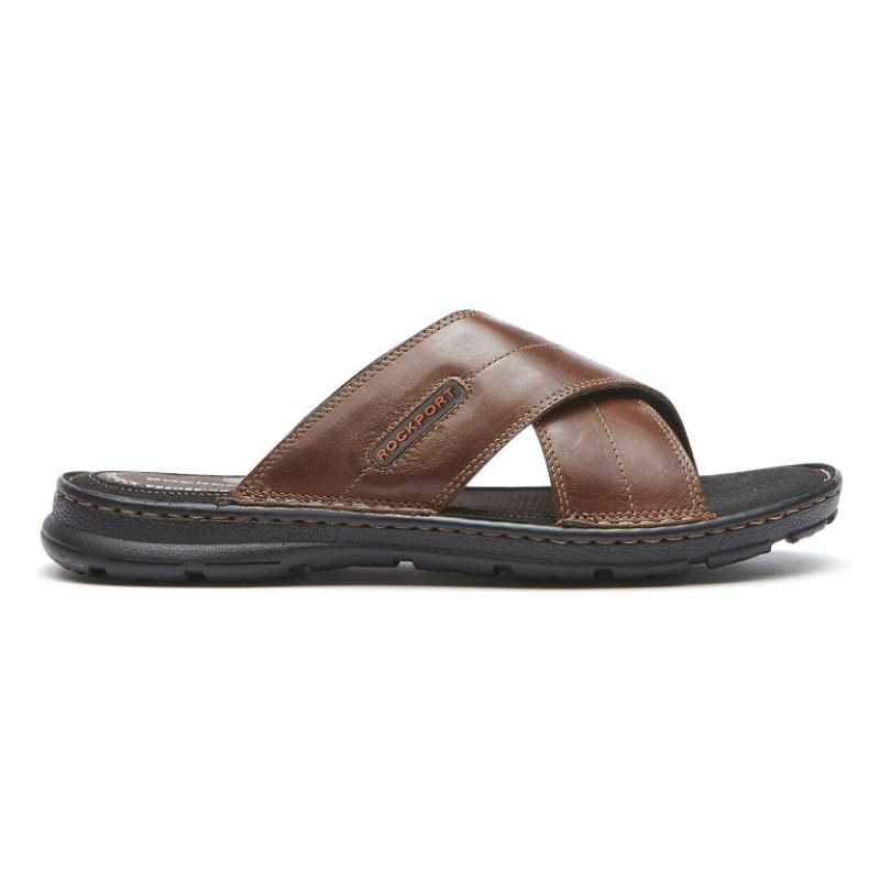 Men Rockport Darwyn Cross Band Slides Brown USA | IR9-65786