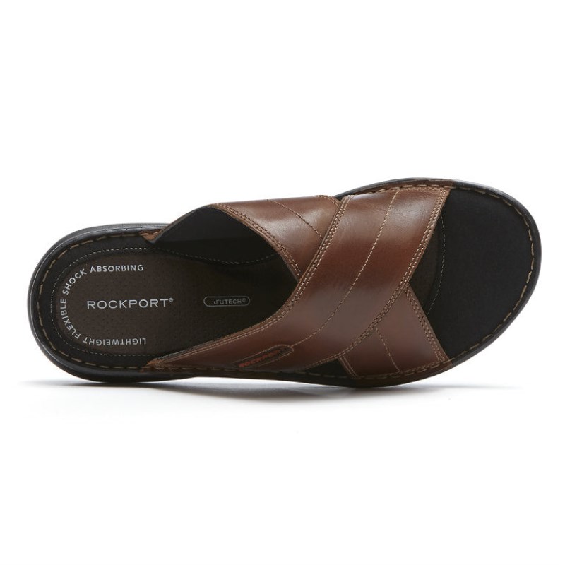 Men Rockport Darwyn Cross Band Slides Brown USA | IR9-65786