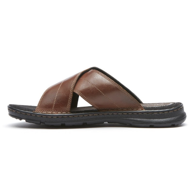 Men Rockport Darwyn Cross Band Slides Brown USA | IR9-65786