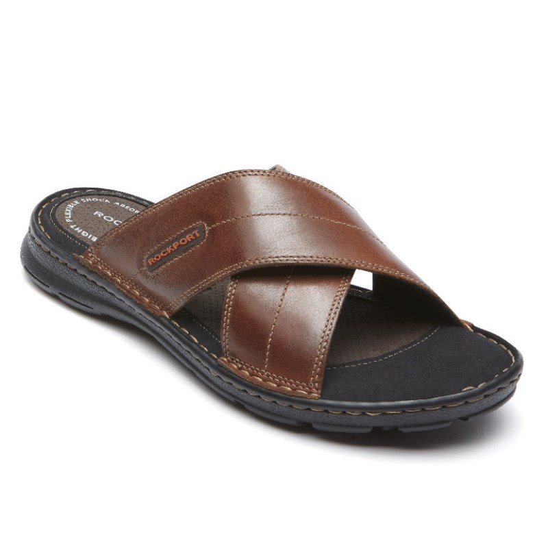 Men Rockport Darwyn Cross Band Slides Brown USA | IR9-65786