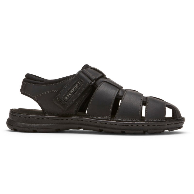 Men Rockport Darwyn Slingback Fisherman Sandals Black USA | OO0-20912