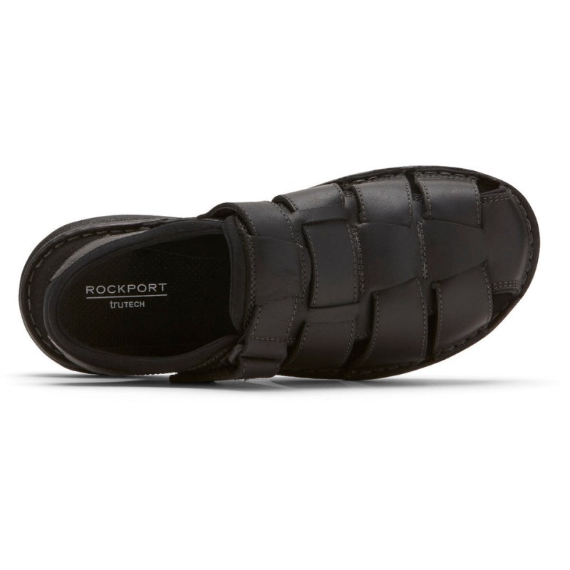 Men Rockport Darwyn Slingback Fisherman Sandals Black USA | OO0-20912