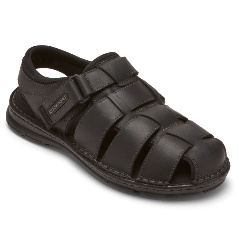 Men Rockport Darwyn Slingback Fisherman Sandals Black USA | OO0-20912