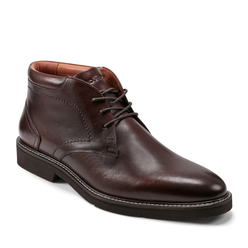 Men Rockport Flynn Lace-up Almond Toe Casual Chukka Boots Dark Brown USA | QY7-77037