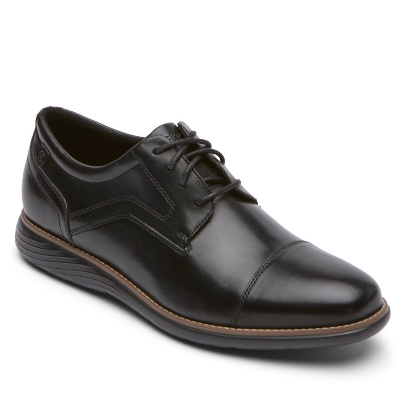 Men Rockport Garett Cap Toe Oxford Shoes Black USA | NW2-75697