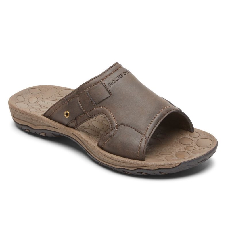 Men Rockport Hayes Slides Brown USA | EK6-43154