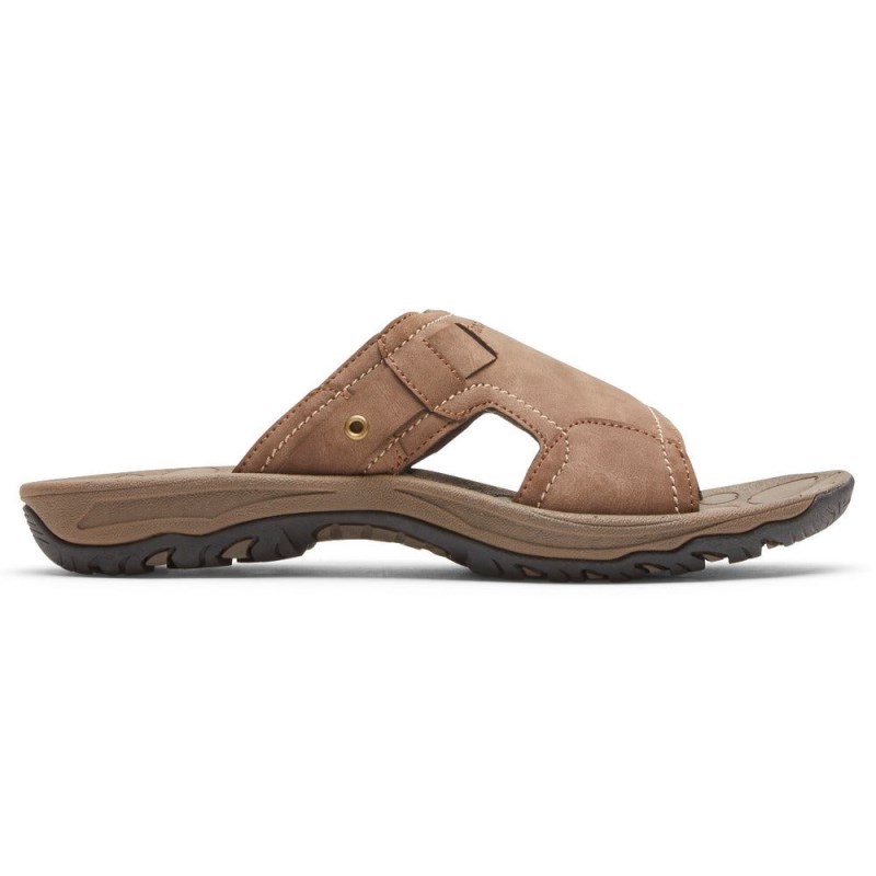 Men Rockport Hayes Slides Grey Brown USA | KA2-93779