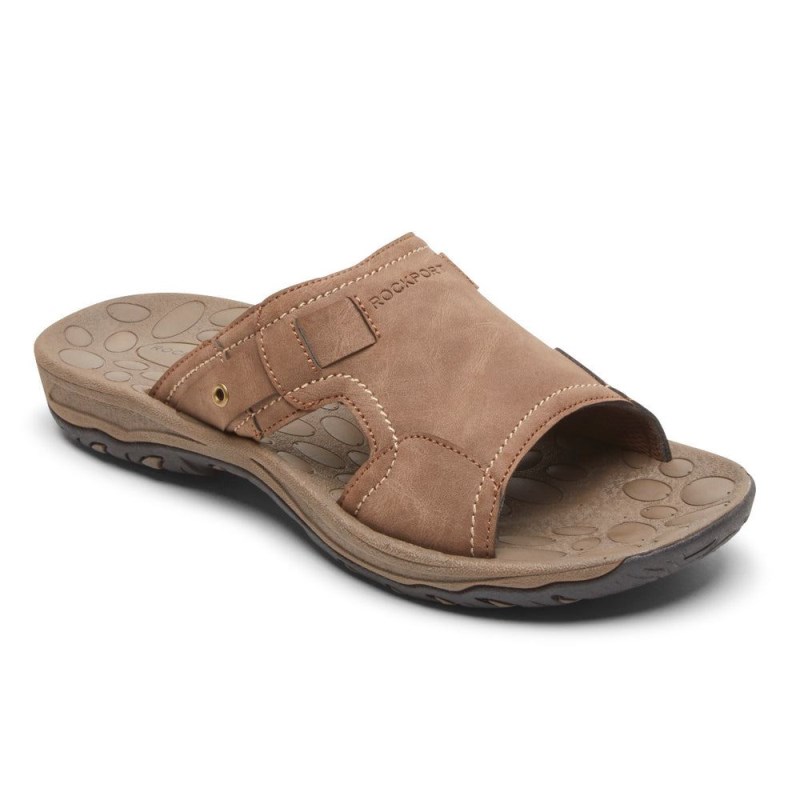 Men Rockport Hayes Slides Grey Brown USA | KA2-93779