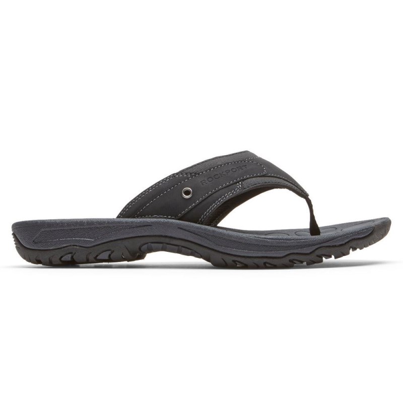 Men Rockport Hayes Thong Sandals Black USA | MQ1-60486