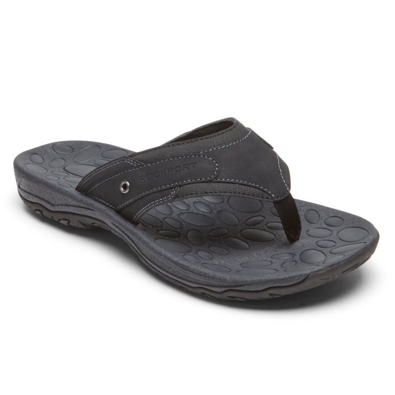 Men Rockport Hayes Thong Sandals Black USA | MQ1-60486