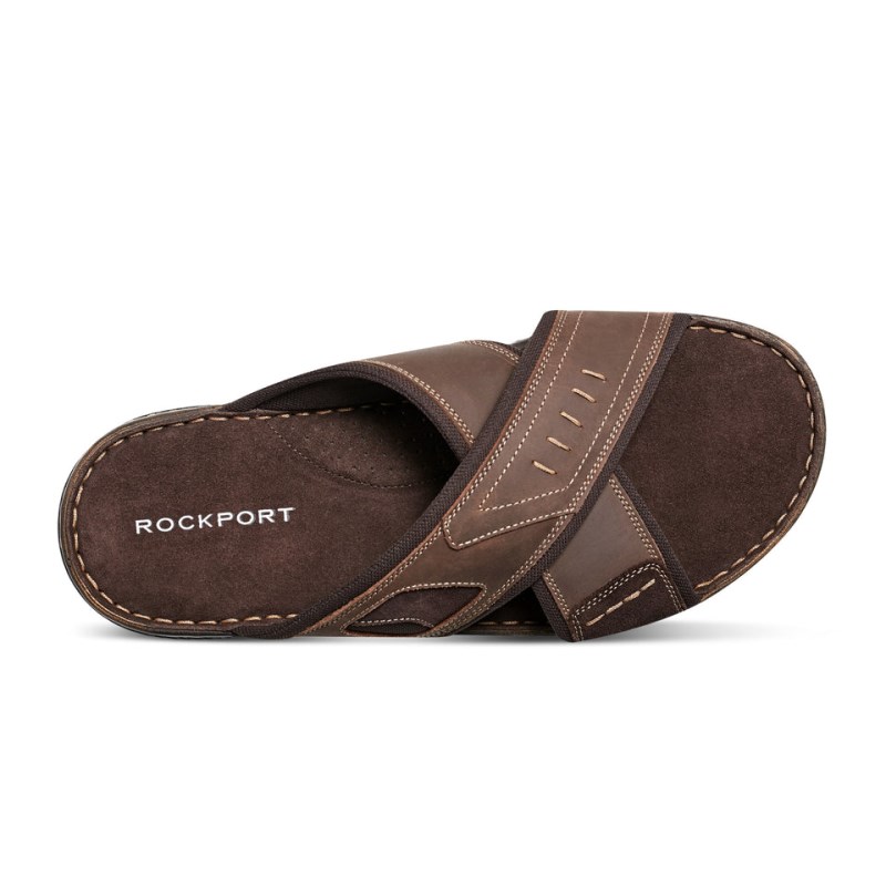 Men Rockport Jasper X Band Sandals Dark Brown USA | DH6-25142