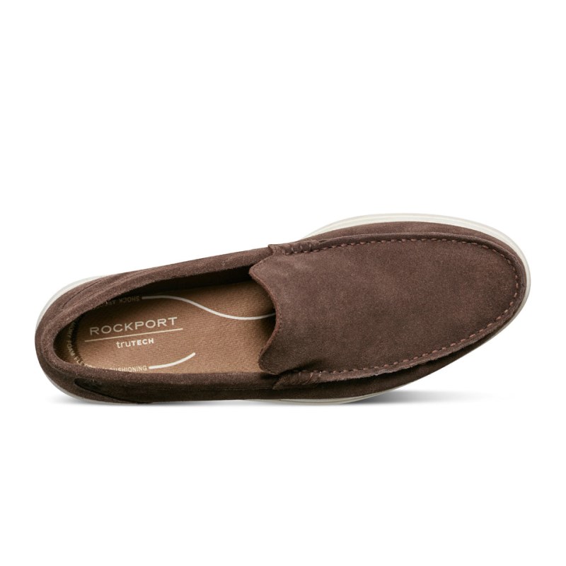 Men Rockport Jensen Casual Slip-on Almond Toe Loafers Dark Brown USA | GA4-75007