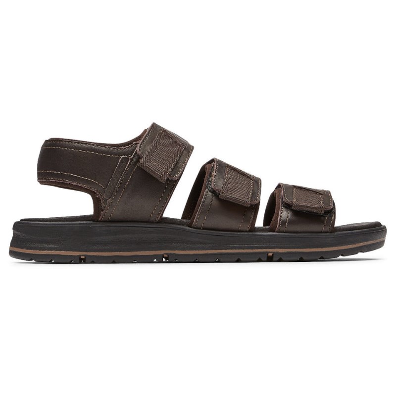 Men Rockport Lucky Bay Dress 3-Band Fisherman Sandals Brown USA | QU2-98489