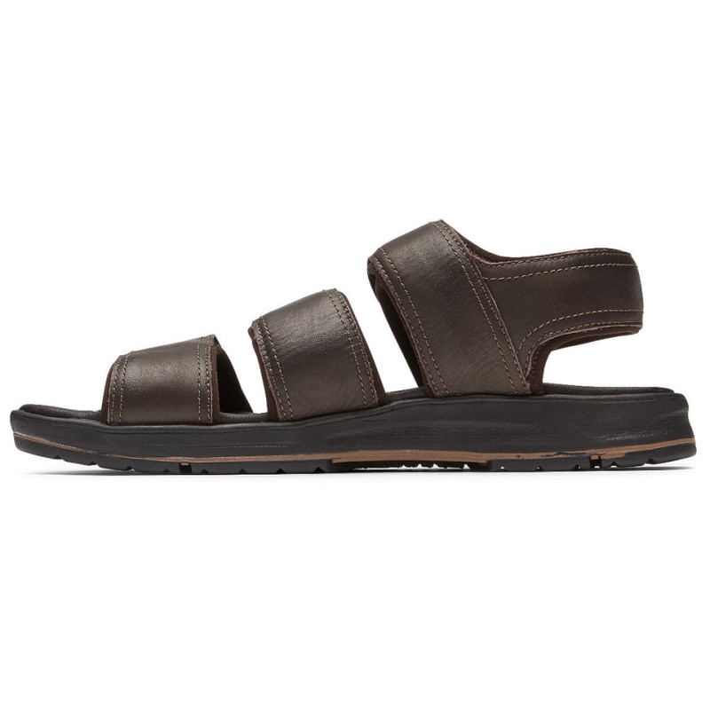 Men Rockport Lucky Bay Dress 3-Band Fisherman Sandals Brown USA | QU2-98489