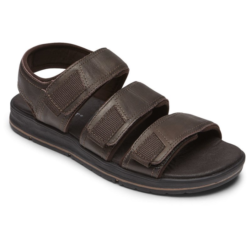 Men Rockport Lucky Bay Dress 3-Band Fisherman Sandals Brown USA | QU2-98489