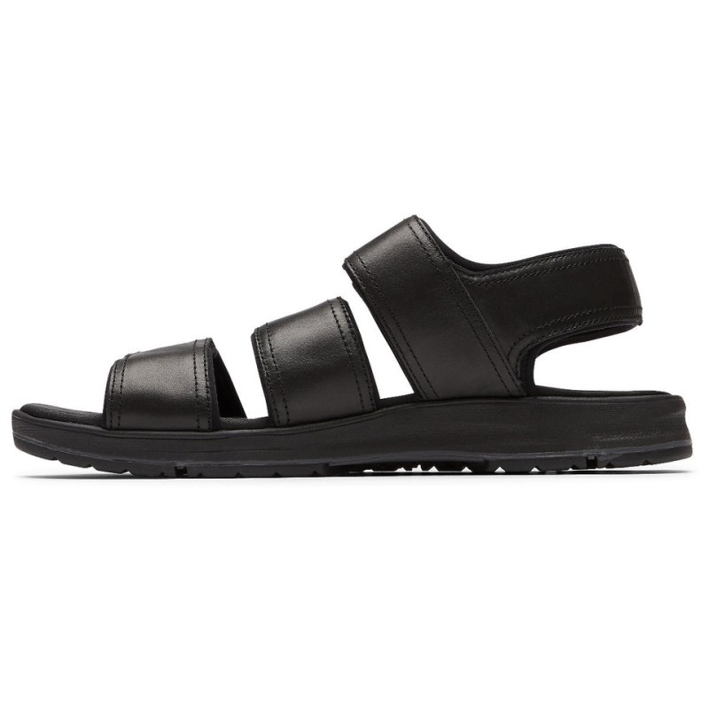 Men Rockport Lucky Bay Dress 3-Band Fisherman Sandals Black USA | KQ6-84058