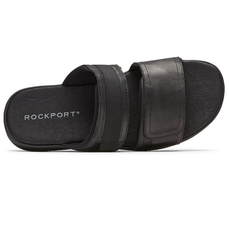 Men Rockport Lucky Bay Dress Slides Black USA | DZ6-25222