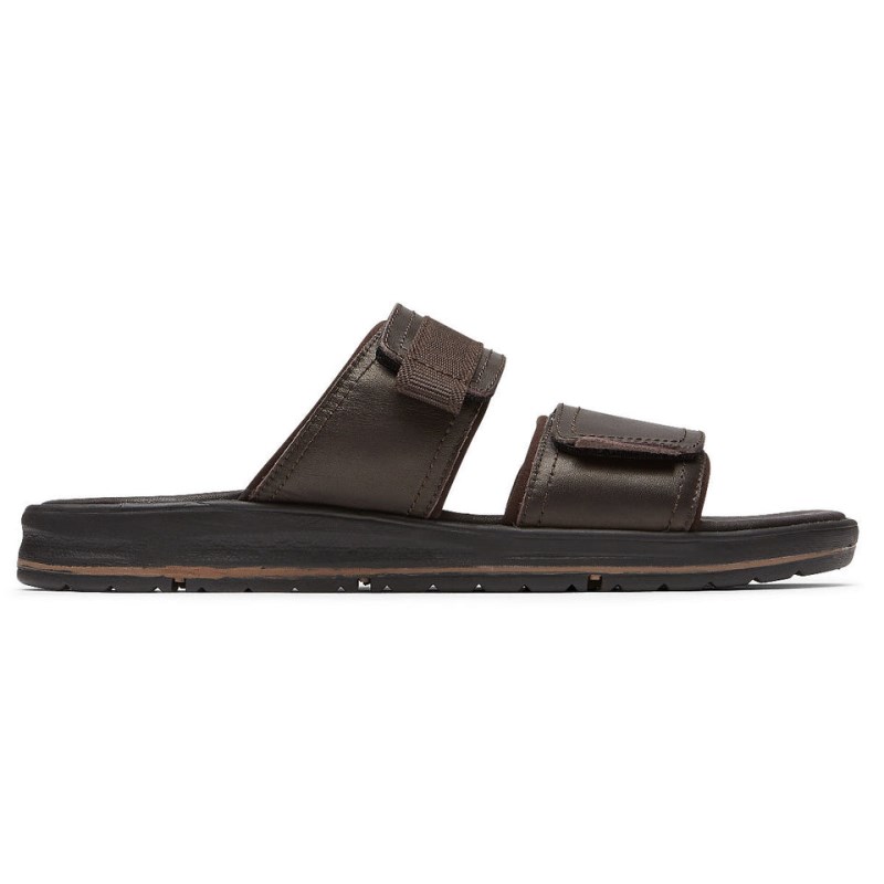 Men Rockport Lucky Bay Dress Slides Brown USA | XN1-68456