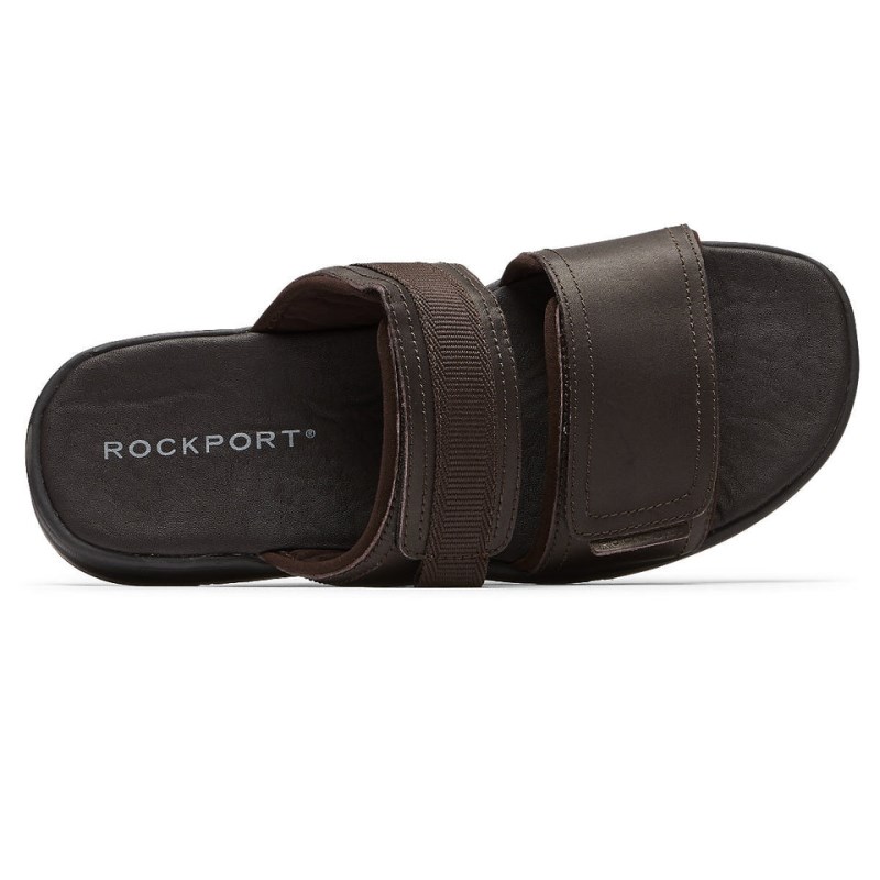 Men Rockport Lucky Bay Dress Slides Brown USA | XN1-68456