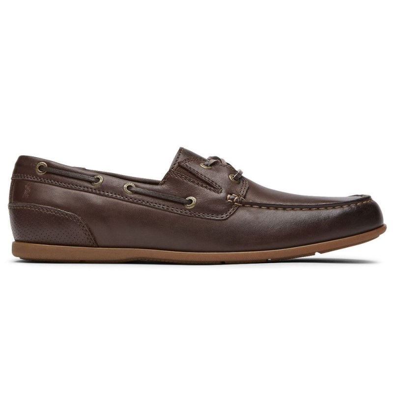 Men Rockport Malcom Camp Boat Shoes Dark Brown USA | SG8-94479