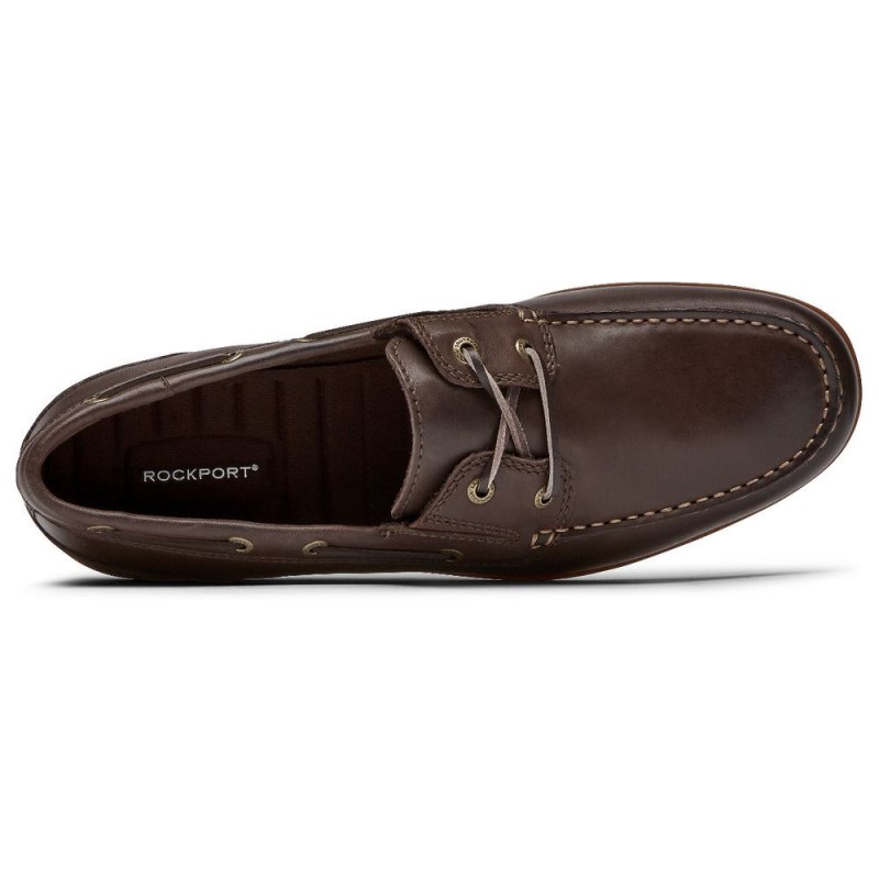 Men Rockport Malcom Camp Boat Shoes Dark Brown USA | SG8-94479