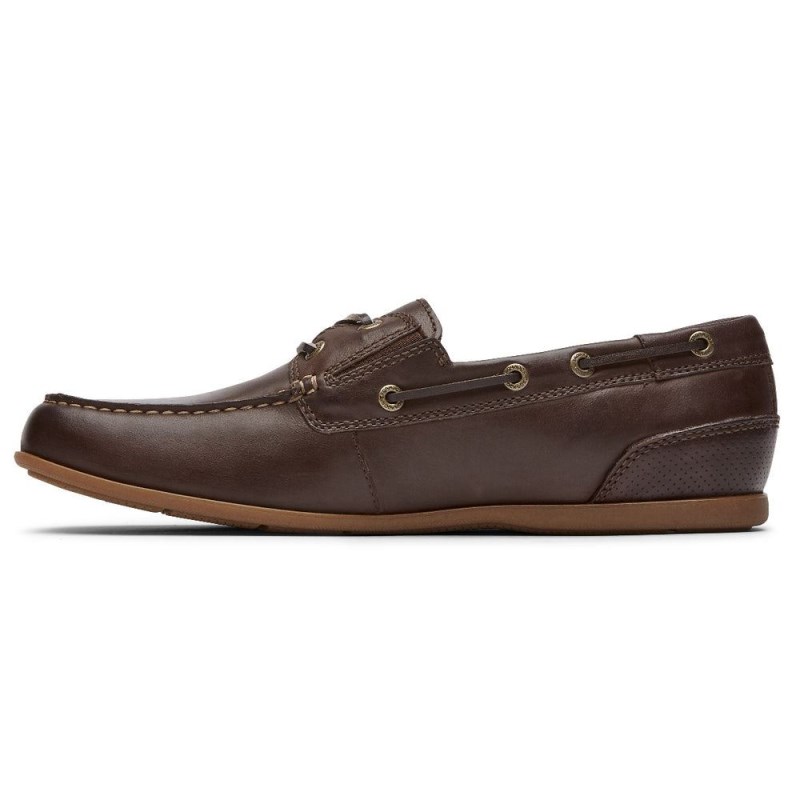 Men Rockport Malcom Camp Boat Shoes Dark Brown USA | SG8-94479