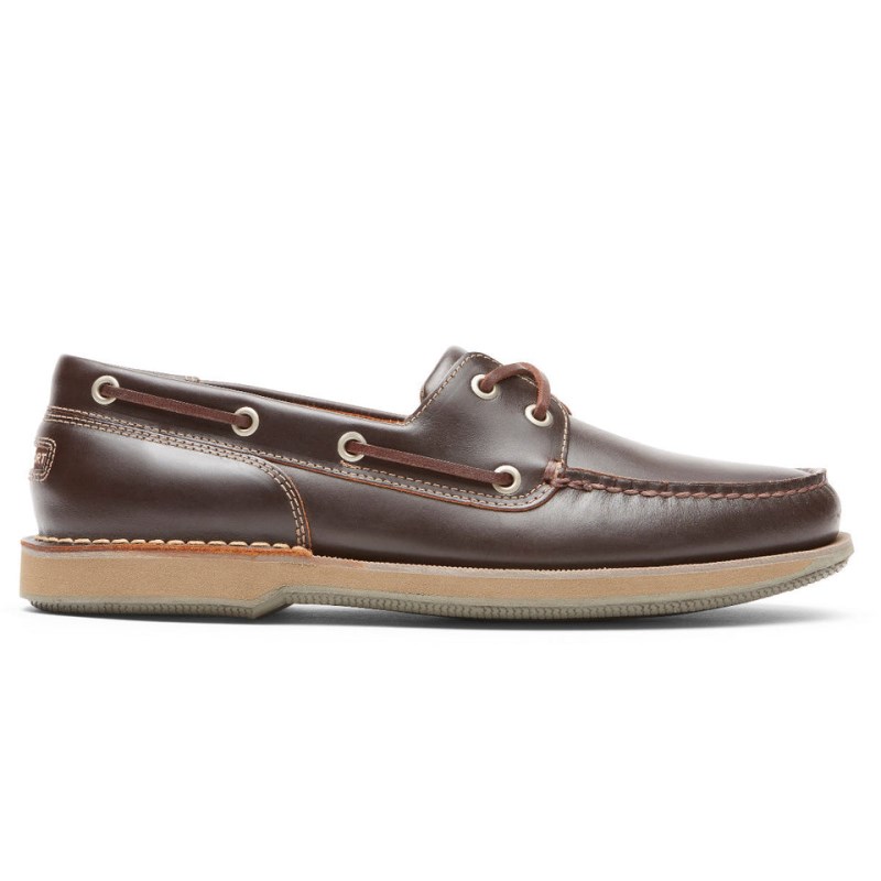 Men Rockport Perth Boat Shoes Dark Brown USA | HD7-47934