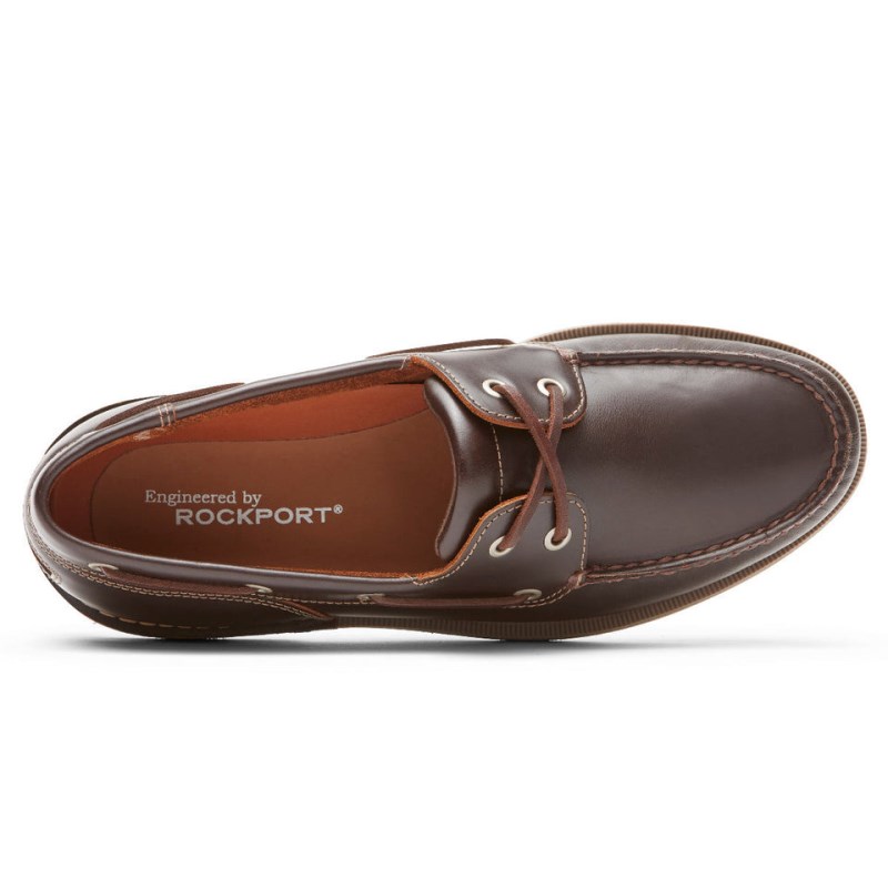 Men Rockport Perth Boat Shoes Dark Brown USA | HD7-47934