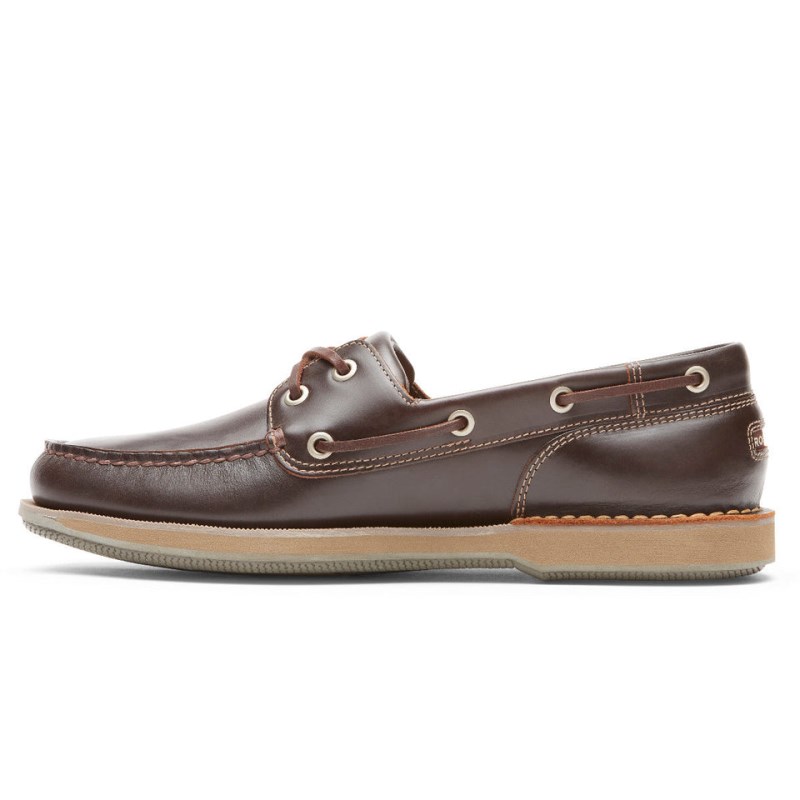 Men Rockport Perth Boat Shoes Dark Brown USA | HD7-47934