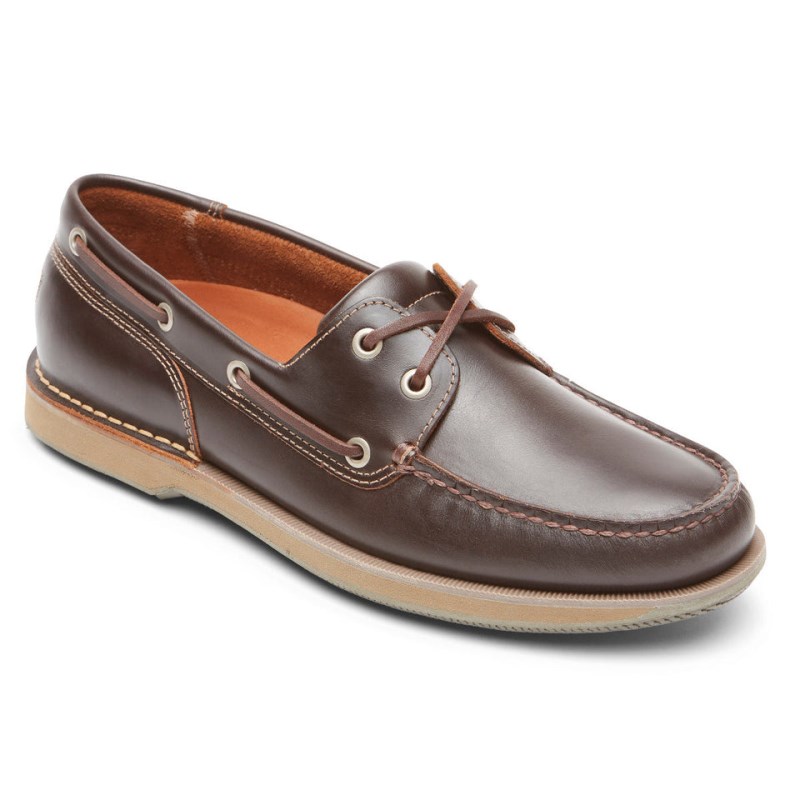 Men Rockport Perth Boat Shoes Dark Brown USA | HD7-47934