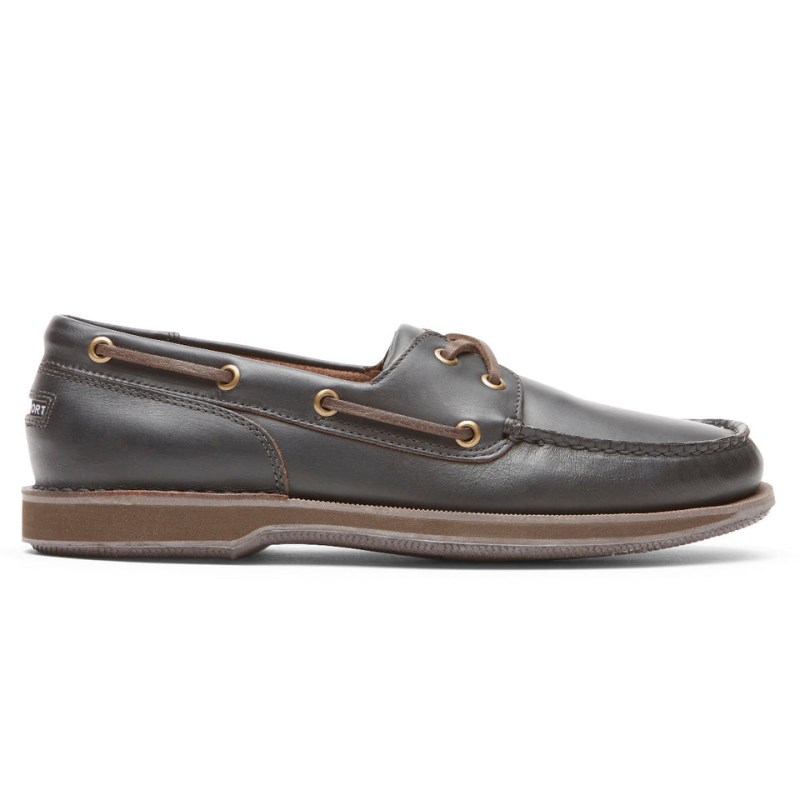 Men Rockport Perth Boat Shoes Dark Brown USA | SY4-23732