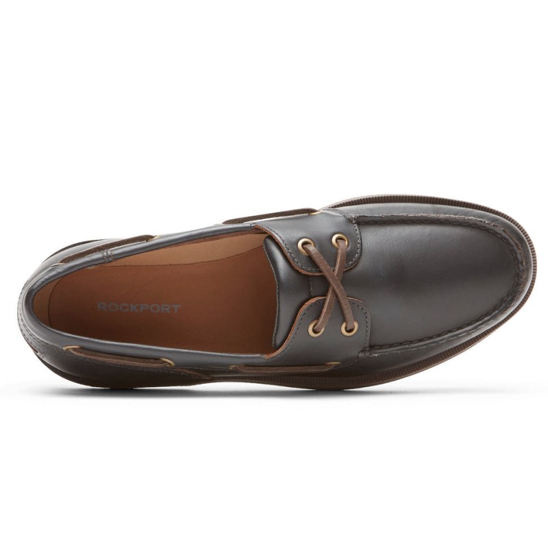 Men Rockport Perth Boat Shoes Dark Brown USA | SY4-23732