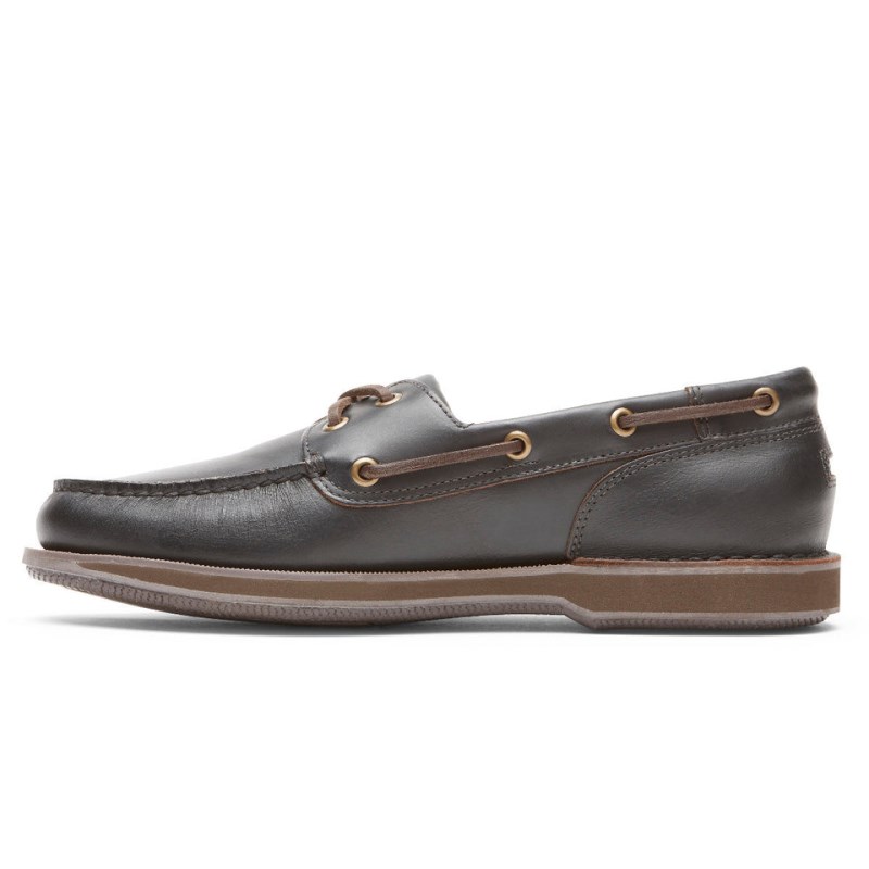 Men Rockport Perth Boat Shoes Dark Brown USA | SY4-23732