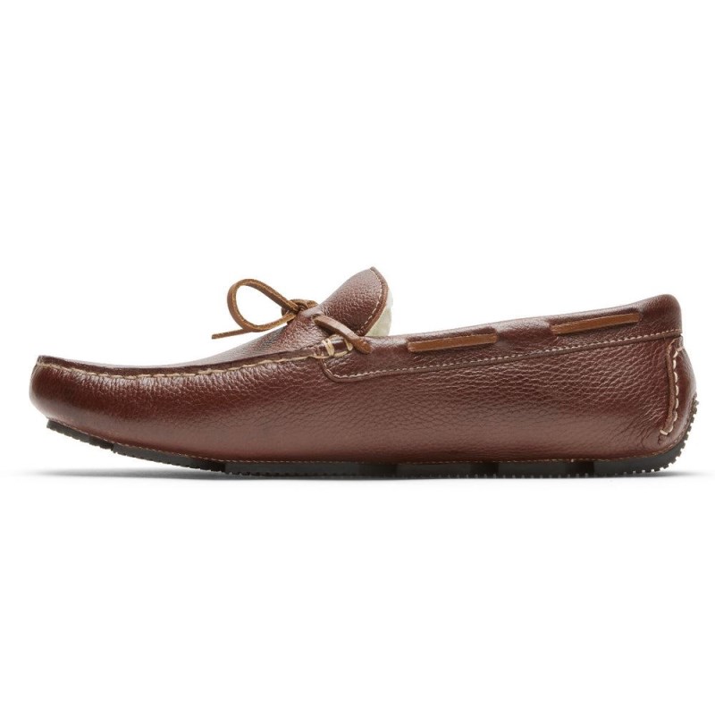 Men Rockport Rhyder Tie Slipper Loafers Dark Brown USA | LD4-37593