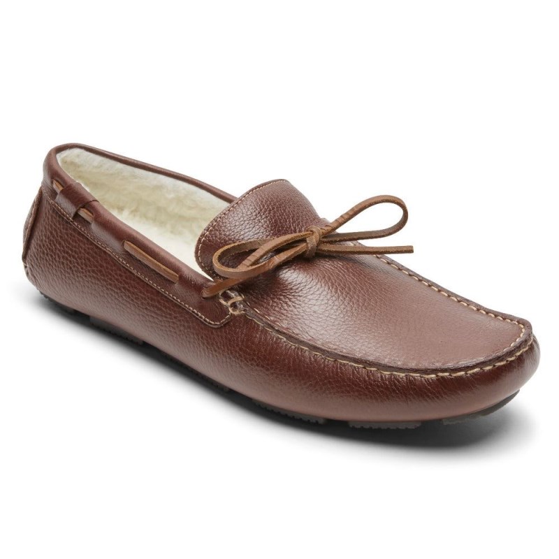 Men Rockport Rhyder Tie Slipper Loafers Dark Brown USA | LD4-37593