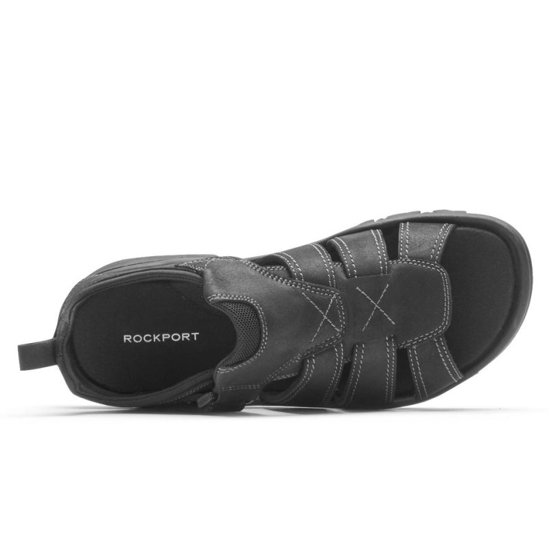 Men Rockport SpringBoro Rocklake Fisherman Sandals Black USA | WU5-67786