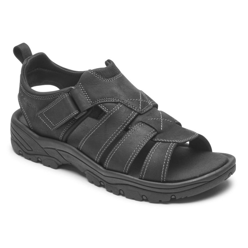 Men Rockport SpringBoro Rocklake Fisherman Sandals Black USA | WU5-67786