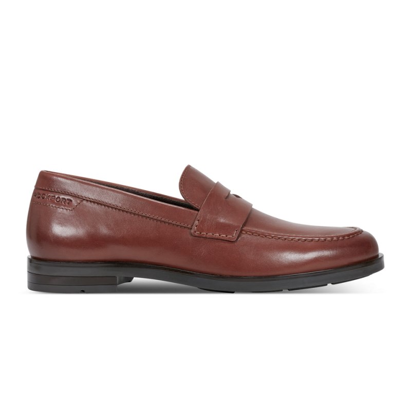 Men Rockport Sutton Dress Slip-on Penny Loafers Dark Brown USA | JA7-20192