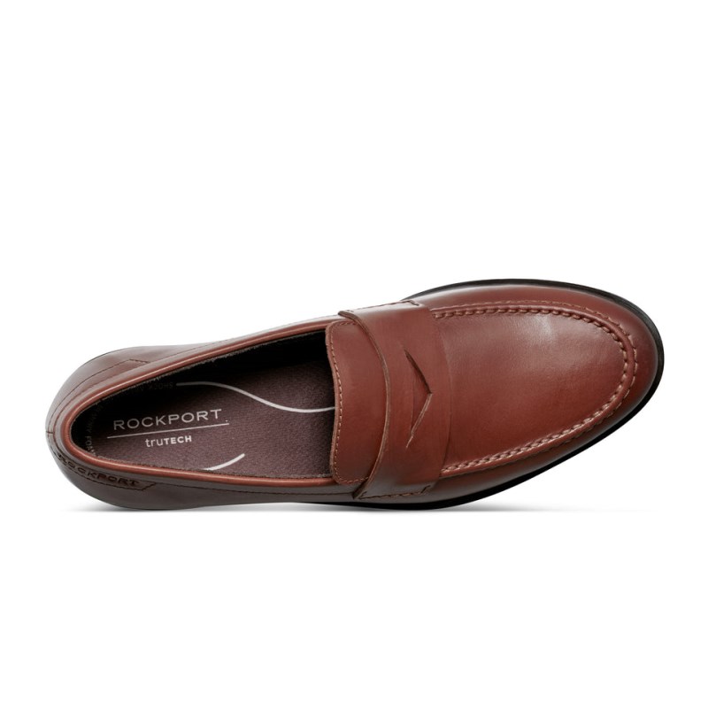 Men Rockport Sutton Dress Slip-on Penny Loafers Dark Brown USA | JA7-20192